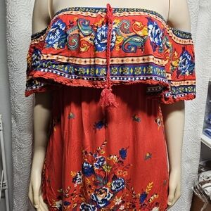 Flying Tomato Ruffled Tie Front Orange Blouse